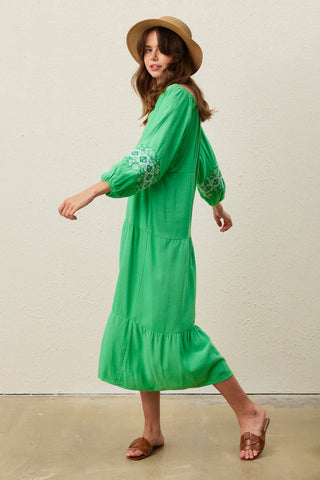Yeşil Keten Elbise - MathildaStore