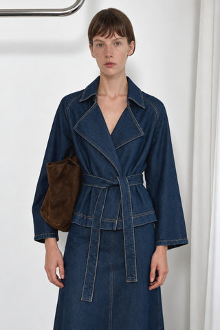 Denim Görünümlü Ceket Etek Takım