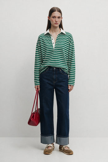 Polo Yaka Çizgili Sweatshirt