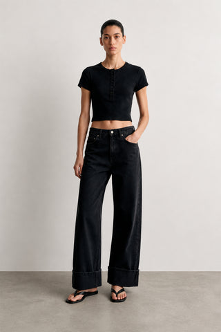 Fitilli Düğmeli Crop Tişört