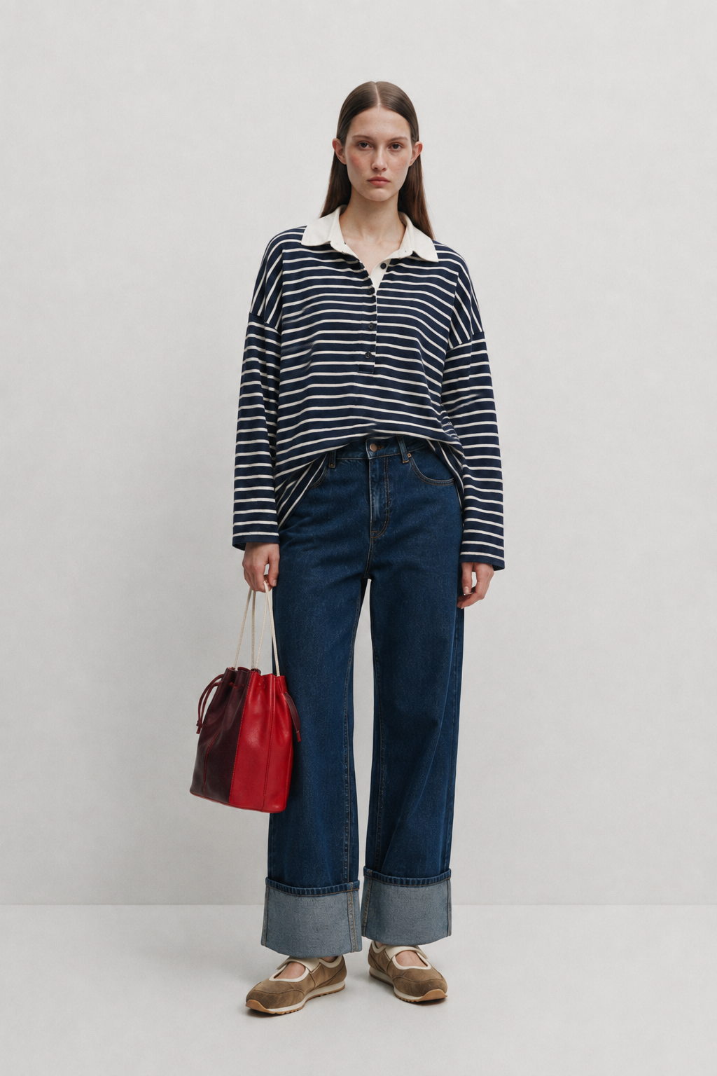 Polo Yaka Çizgili Sweatshirt