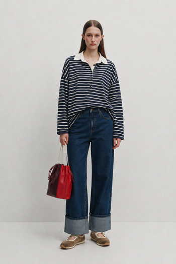 Polo Yaka Çizgili Sweatshirt