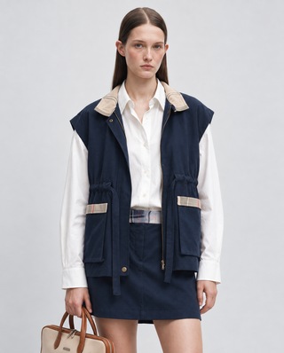 Ekose Detaylı Oversize Yelek
