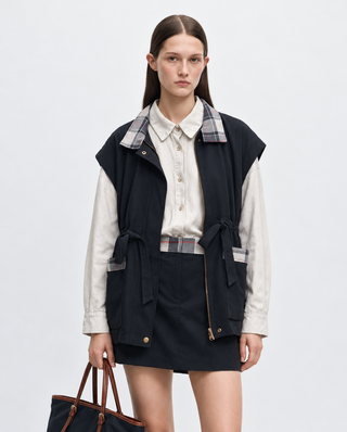 Ekose Detaylı Oversize Yelek