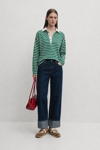 Polo Yaka Çizgili Sweatshirt