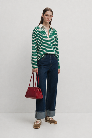 Polo Yaka Çizgili Sweatshirt