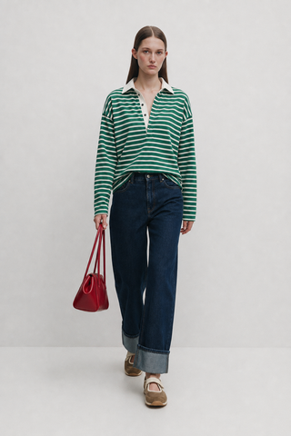 Polo Yaka Çizgili Sweatshirt