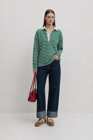 Polo Yaka Çizgili Sweatshirt