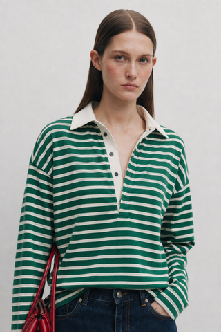 Polo Yaka Çizgili Sweatshirt