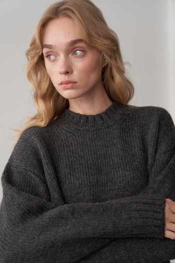 Yün Karışımlı Örme Oversize Kazak