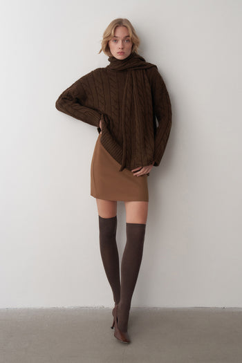 Leta Örgü Detaylı Atkılı Oversize Kazak