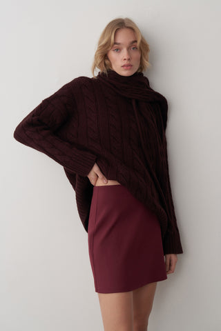 Leta Örgü Detaylı Atkılı Oversize Kazak
