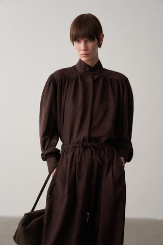 Süet Balon Kol Gömlek Pantolon Takım