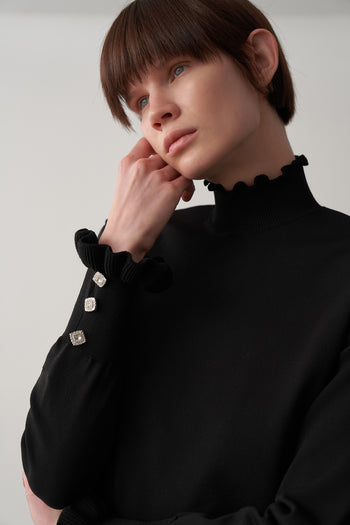 Dik Yaka Kol Detaylı Triko Kazak