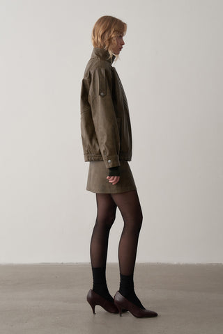 Deri Bomber Ceket Etek Takım