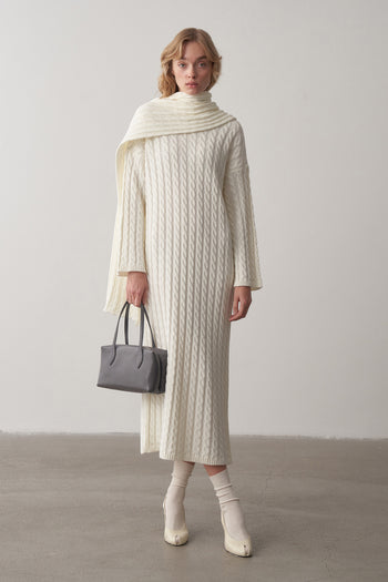 Saç Örgü Atkılı Triko Elbise