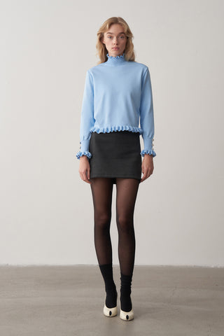 Dik Yaka Kol Detaylı Triko Kazak