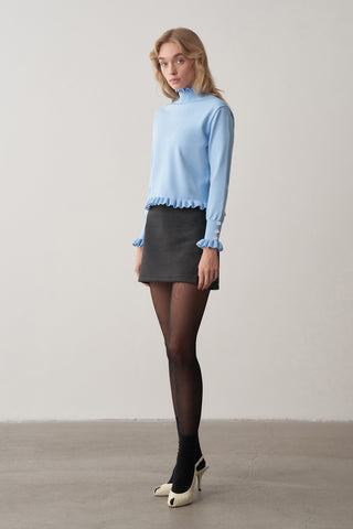 Dik Yaka Kol Detaylı Triko Kazak