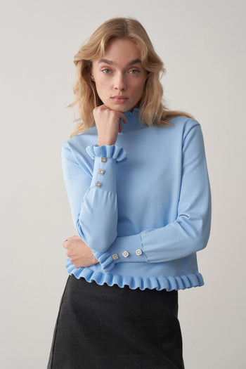 Dik Yaka Kol Detaylı Triko Kazak