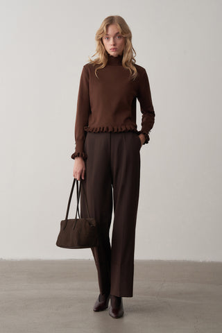 Dik Yaka Kol Detaylı Triko Kazak