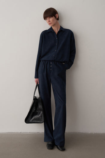 Süet Düğme Detaylı Palazzo Pantolon