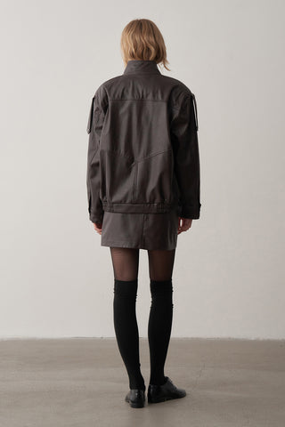 Deri Bomber Ceket Etek Takım