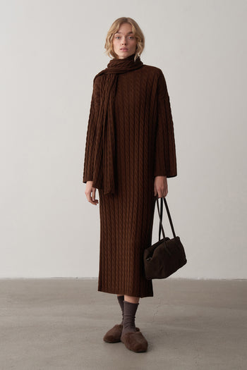 Saç Örgü Atkılı Triko Elbise