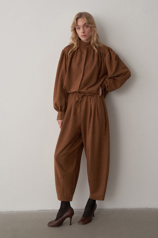 Süet Balon Kol Gömlek Pantolon Takım