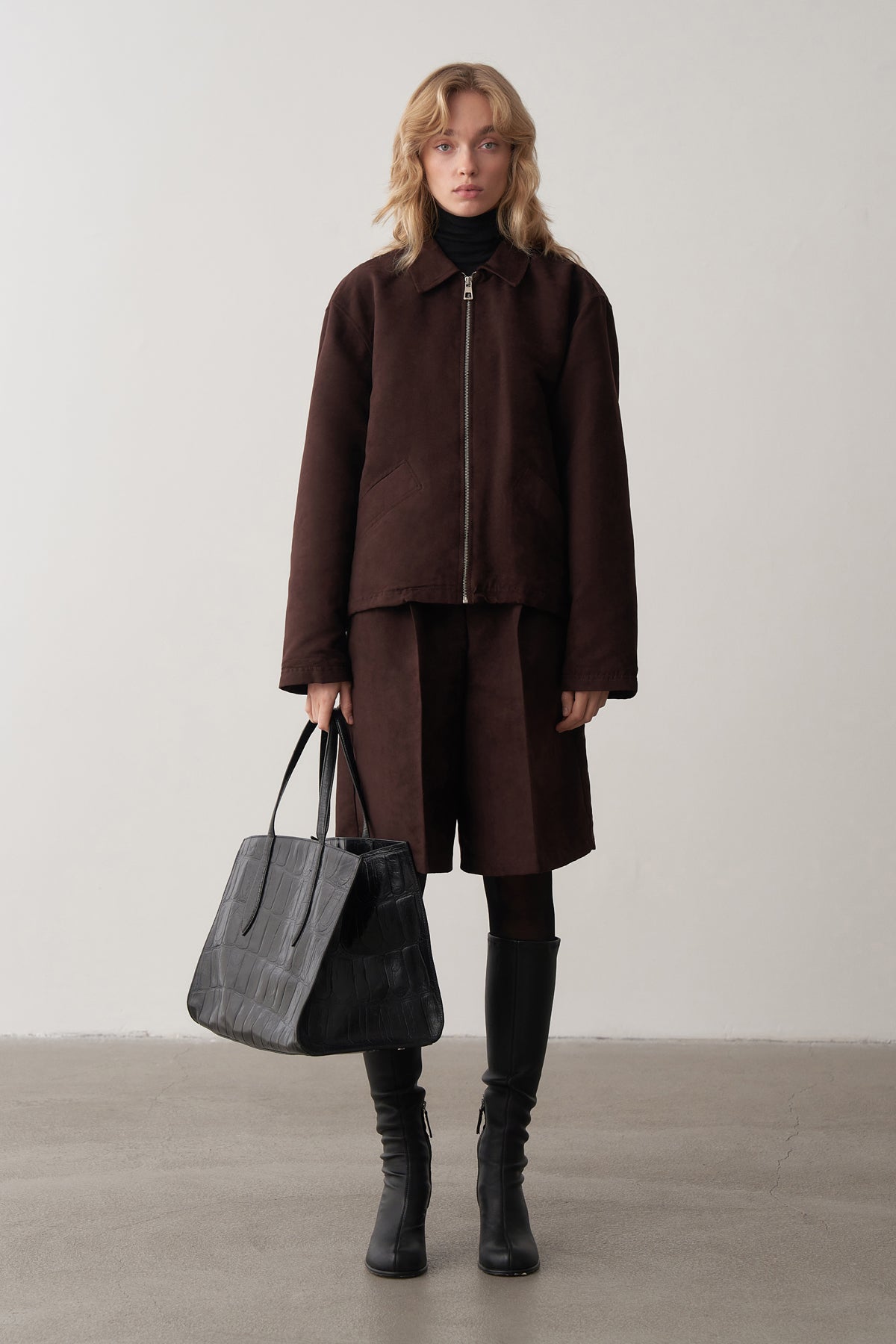 Süet Oversize Ceket ve Şort Takım