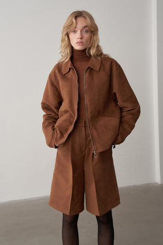 Süet Oversize Ceket ve Şort Takım