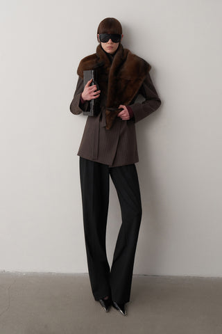 Lorn Kruvaze Kemerli Çizgili Ceket