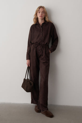 Süet Düğme Detaylı Palazzo Pantolon