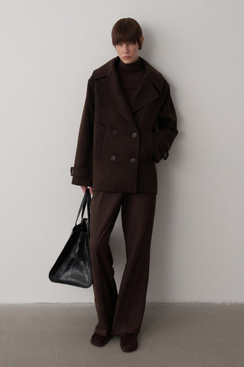 Kruvaze Yaka Kısa Kaşe Kaban