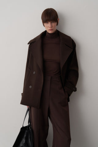 Kruvaze Yaka Kısa Kaşe Kaban