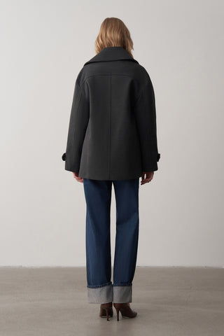 Kruvaze Yaka Kısa Kaşe Kaban