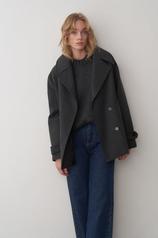 Kruvaze Yaka Kısa Kaşe Kaban