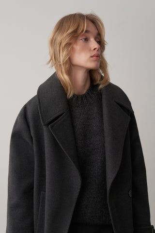 Kruvaze Yaka Kısa Kaşe Kaban