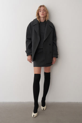 Kruvaze Yaka Kısa Kaşe Kaban