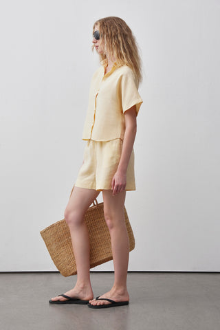 Lastikli Bel Keten Şort