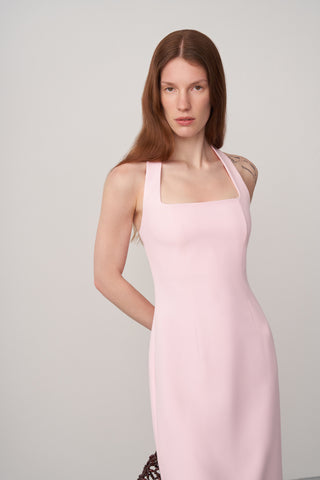 Halter Yaka Yırtmaçlı Midi Elbise