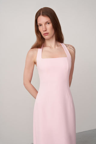 Halter Yaka Yırtmaçlı Midi Elbise