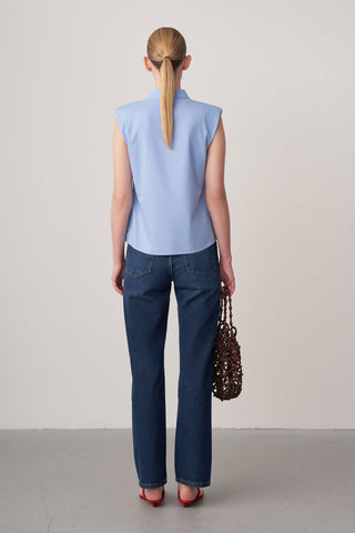 Vatkalı Sıfır Kol Poplin Gömlek
