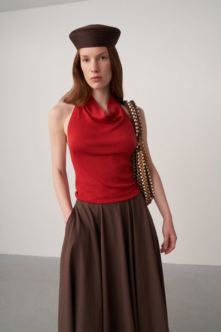 Halter Yaka Keten Triko Bluz