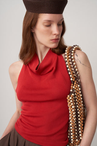 Halter Yaka Keten Triko Bluz