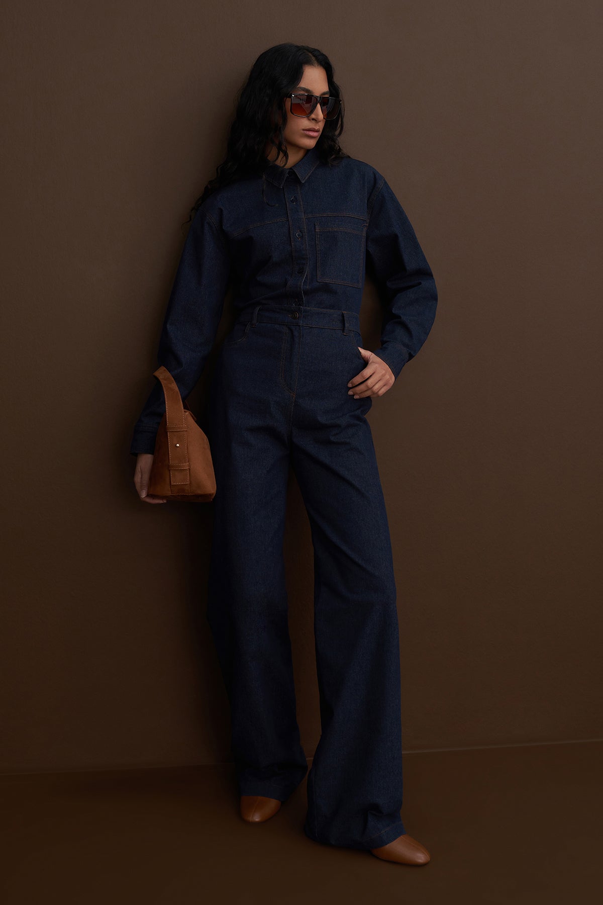 Limited Edition Denim Gömlek Palazzo Pantolon Takım
