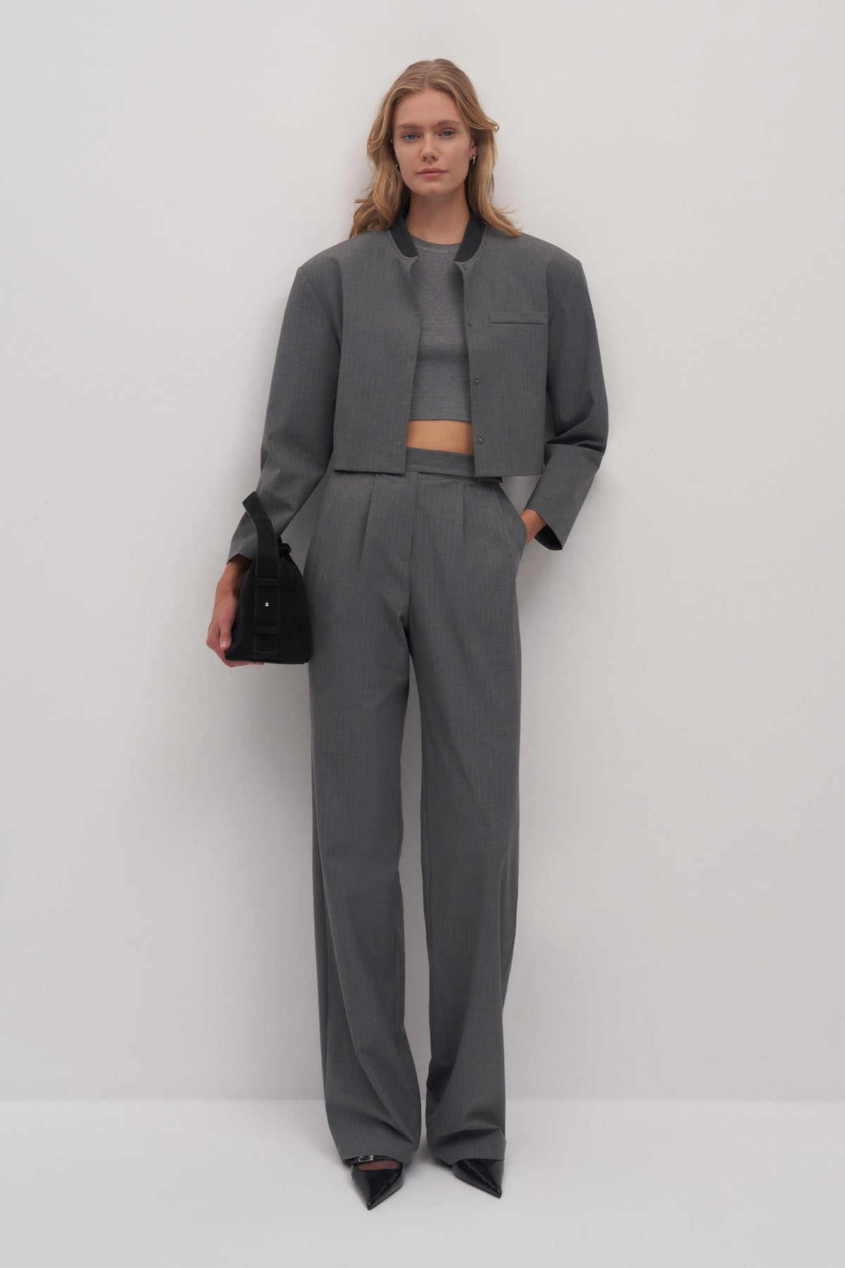 Cos Çizgili Crop Ceket Palazzo Pantolon Takım