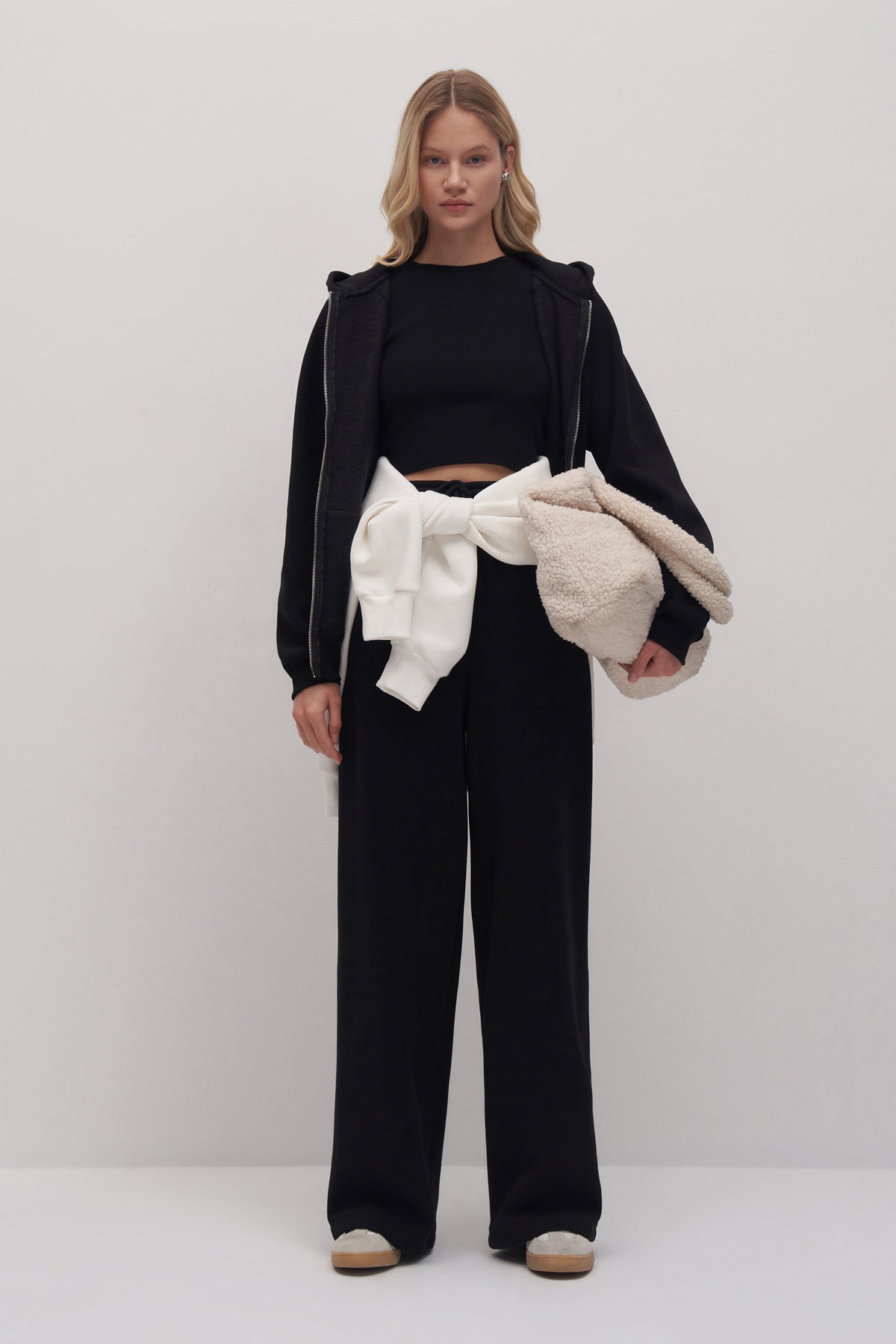 Oversize Çift Fermuarlı Sweatshirt Palazzo Eşofman Takım