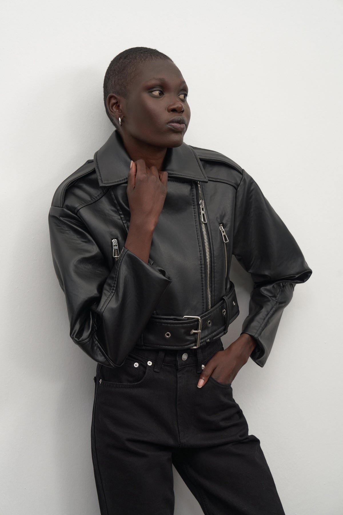 Deri Crop Biker Ceket