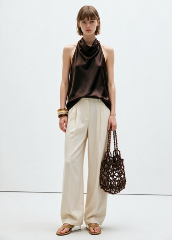 Halter Yaka Saten Bluz
