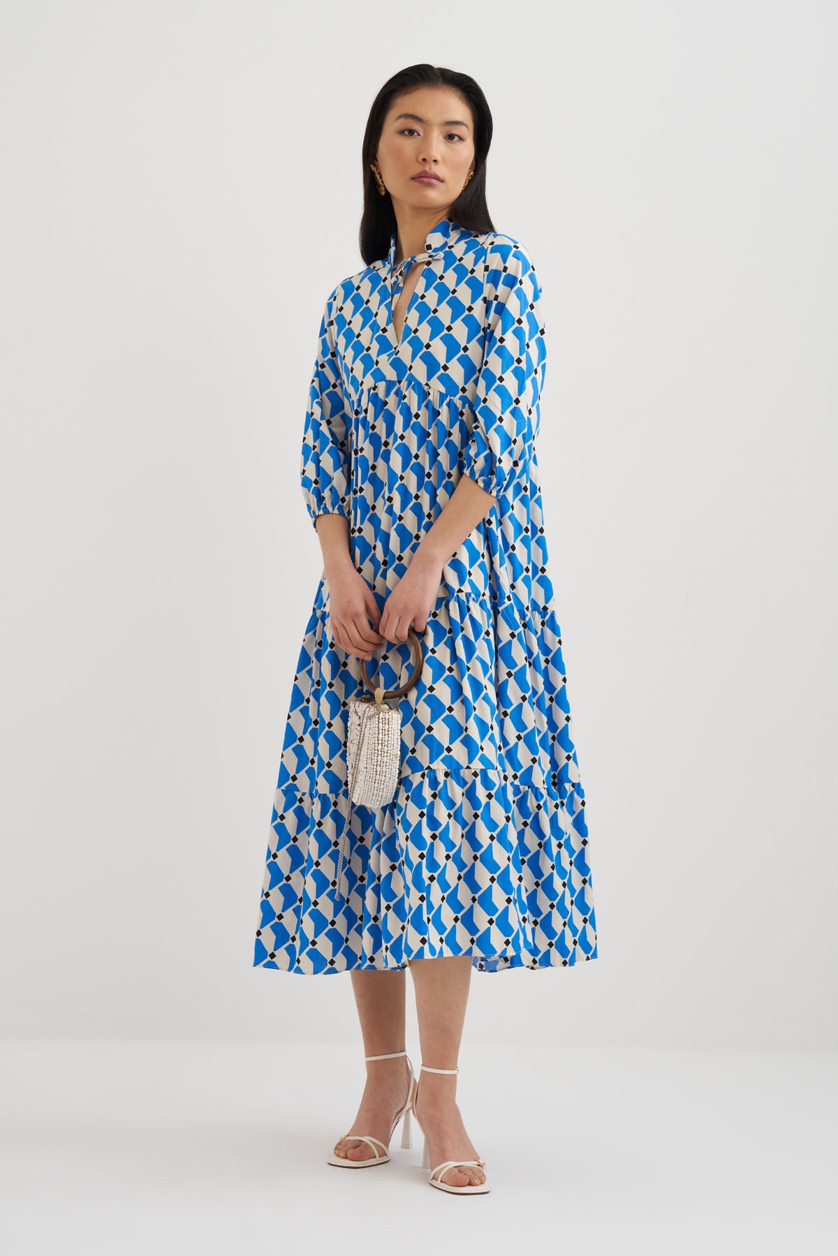Desenli Poplin Maxi Elbise